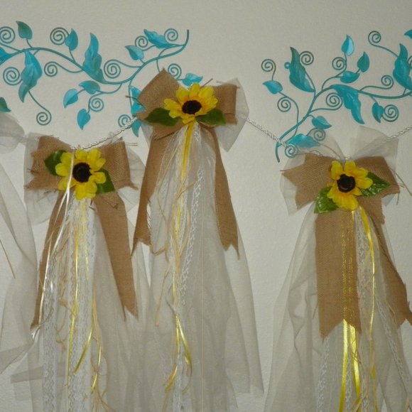 5 Yellow Sunflower Burlap Bow Party Wedding - Picture 7 of 10
